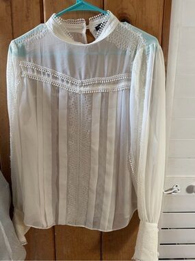 Sheer White house black market Lace-Trim Victorian Blouse - Women Tops
